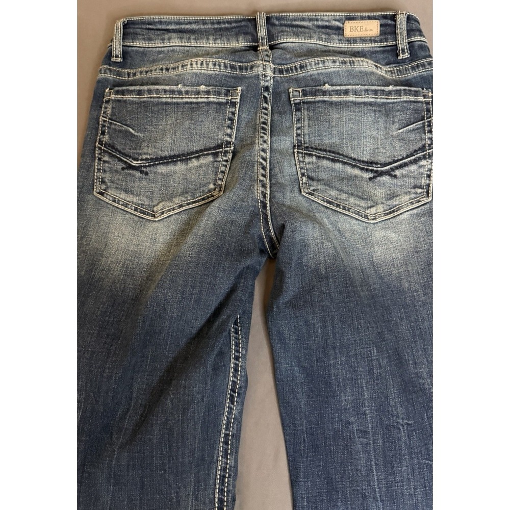 BKE Stella Jeans Womens 29X31.5  Dark Blue Mid Rise Slim Straight Leg Distressed - Picture 13 of 15